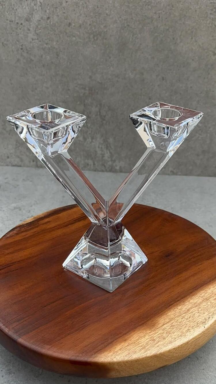 Vintage 1980s Mikasa Crystal V Double Candlestick Holder / Candelabra